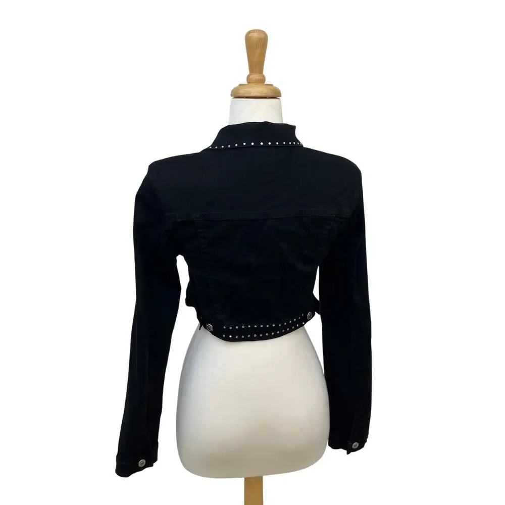 Judy Blue Denim Jacket XL 33” Black Rhinestone Cropped Stretch Western Cowgirl - Picture 4 of 11